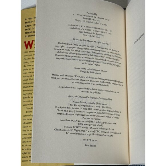 The Nightingale Affair by Tim Mason | Historical Mystery Hardcover Book - Picture 3 of 5